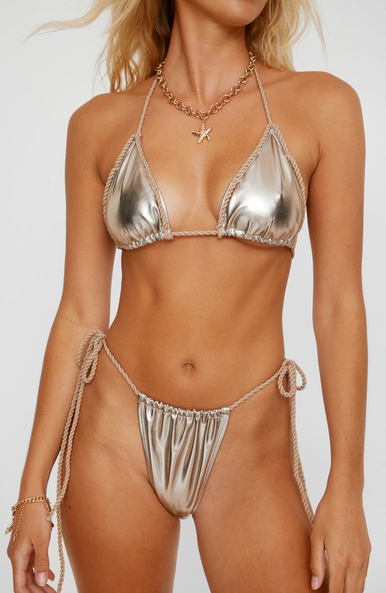 NASTY GAL Metallic Braided Edge Two-Piece Swimsuit, Main, color, Gold