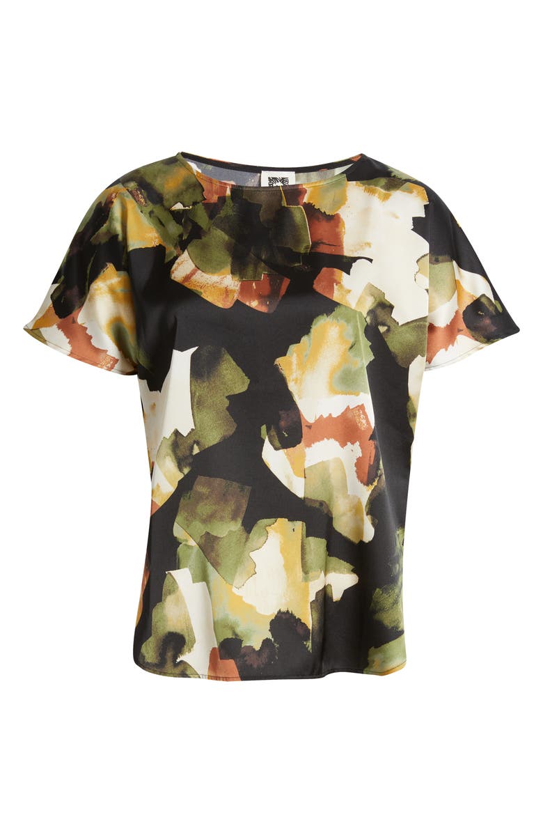 Anne Klein Abstract Print Short Sleeve Top, Alternate, color, Bay Leaf Multi