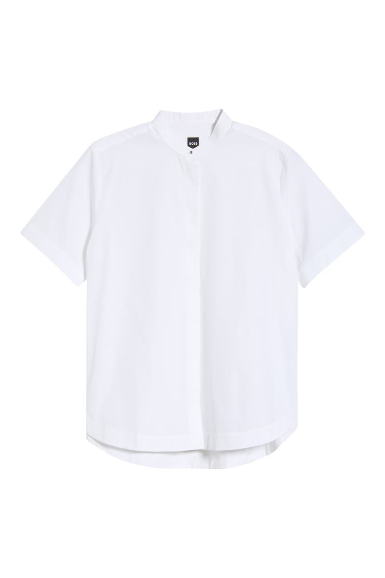 Boceta Band Collar Short Sleeve Cotton Shirt, Alternate, color, BRIGHT WHITE