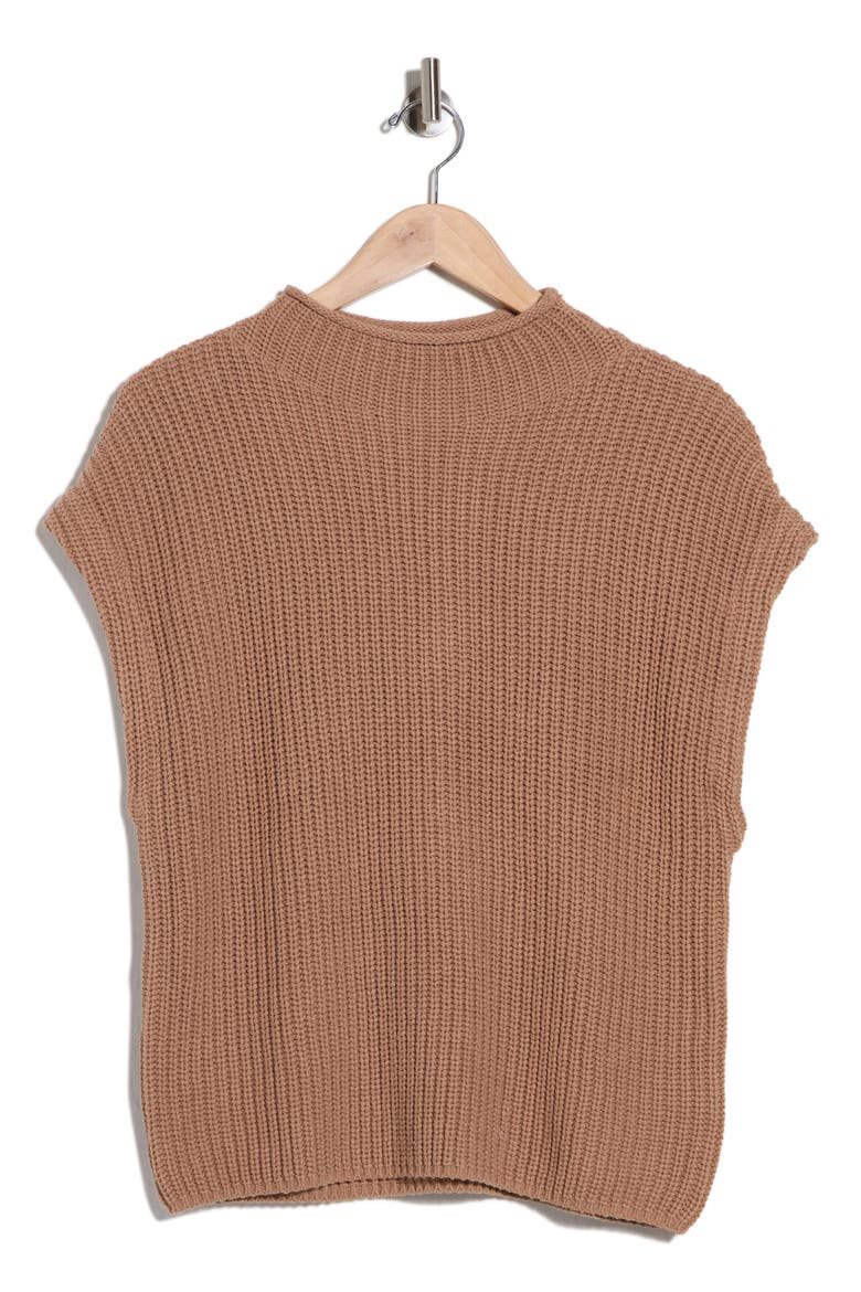 Mock Neck Cap Sleeve Cotton Blend Sweater, Alternate, color, TAN SMOKE