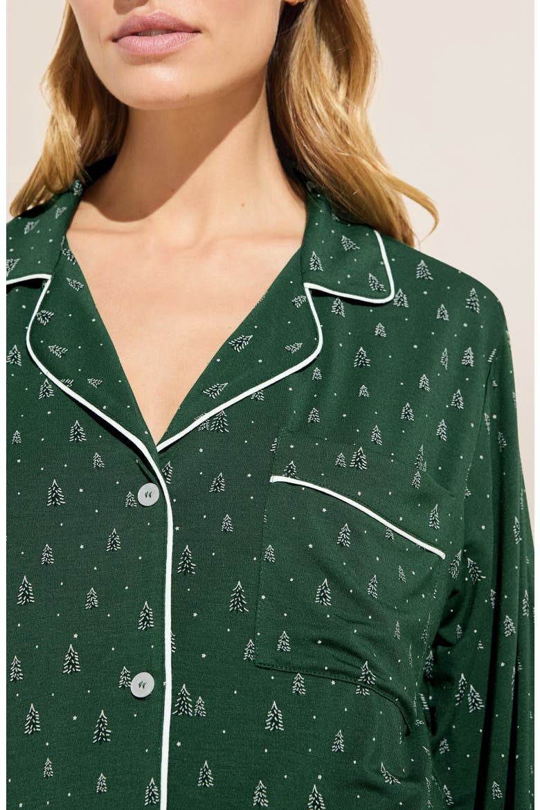 Gisele Printed Long Pajamas, Alternate, color, WINTERPINE FOREST GREEN/ IV