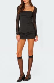 EDIKTED Maia Sheer Long Sleeve Minidress