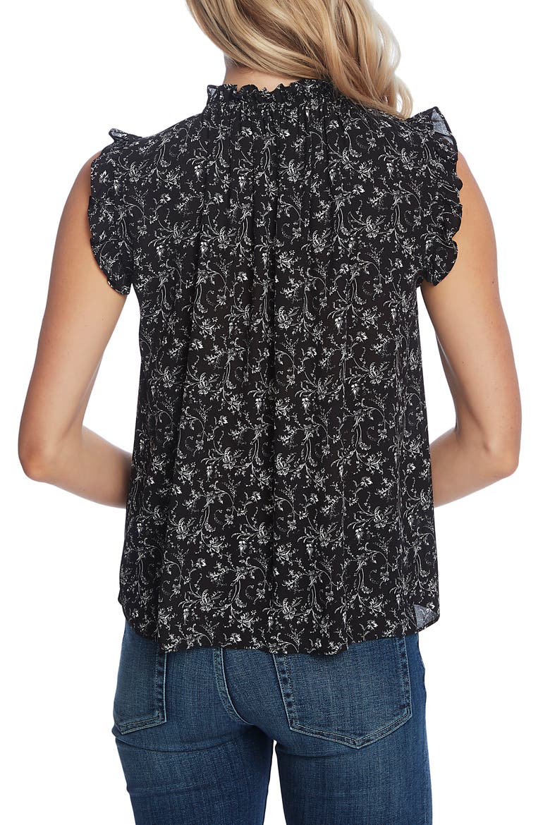 Floral High Neck Ruffle Sleeveless Blouse, Alternate, color, RICH BLACK