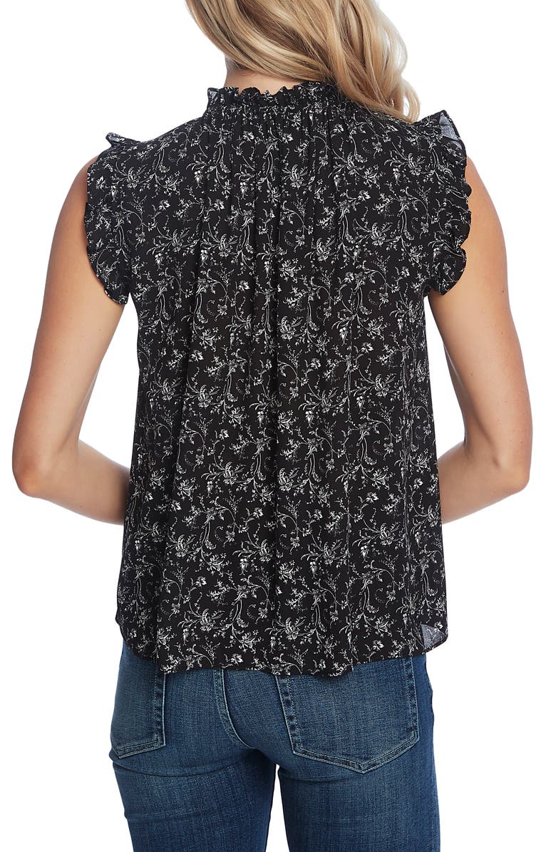 CeCe Floral High Neck Ruffle Sleeveless Blouse, Alternate, color,