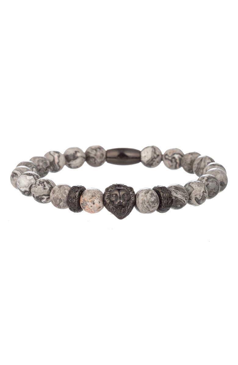 EYE CANDY LOS ANGELES Men's Lion Agate Beaded Stretch Bracelet, Main, color, Silver