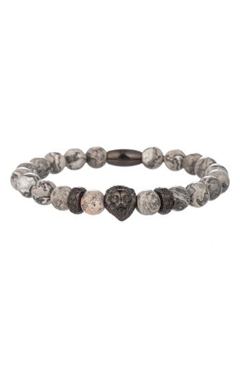 Eye Candy Los Angeles Lion Agate Beaded Stretch Bracelet In Silver