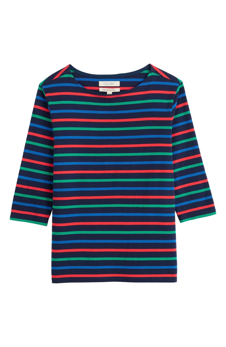 Seasalt Cornwall Sailor Stripe Three-Quarter Sleeve Organic Cotton Top, Alternate, color, Tri Breton Maritime Glade