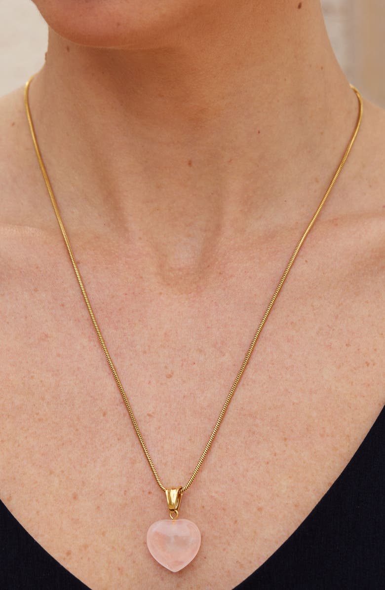 SAVVY CIE JEWELS Pink Quartz Heart Pendant Necklace, Alternate, color, Yellow