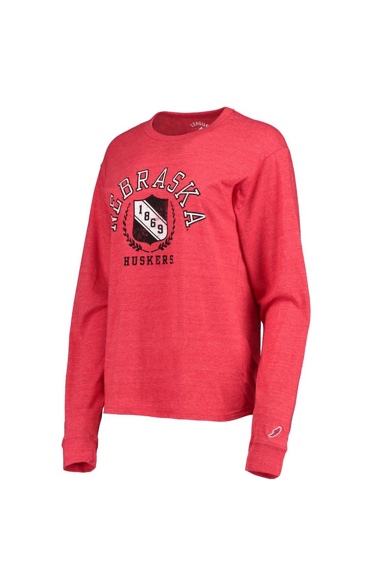 LEAGUE COLLEGIATE WEAR Women's League Collegiate Wear Heathered Scarlet Nebraska Huskers Seal Victory Falls Oversized Tri-Blend Long Sleeve T-Shirt, Alternate, color, 