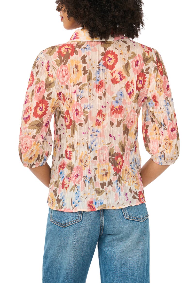 Flutter Sleeve Floral Button-Down Shirt, Alternate, color, SAND DRIFT