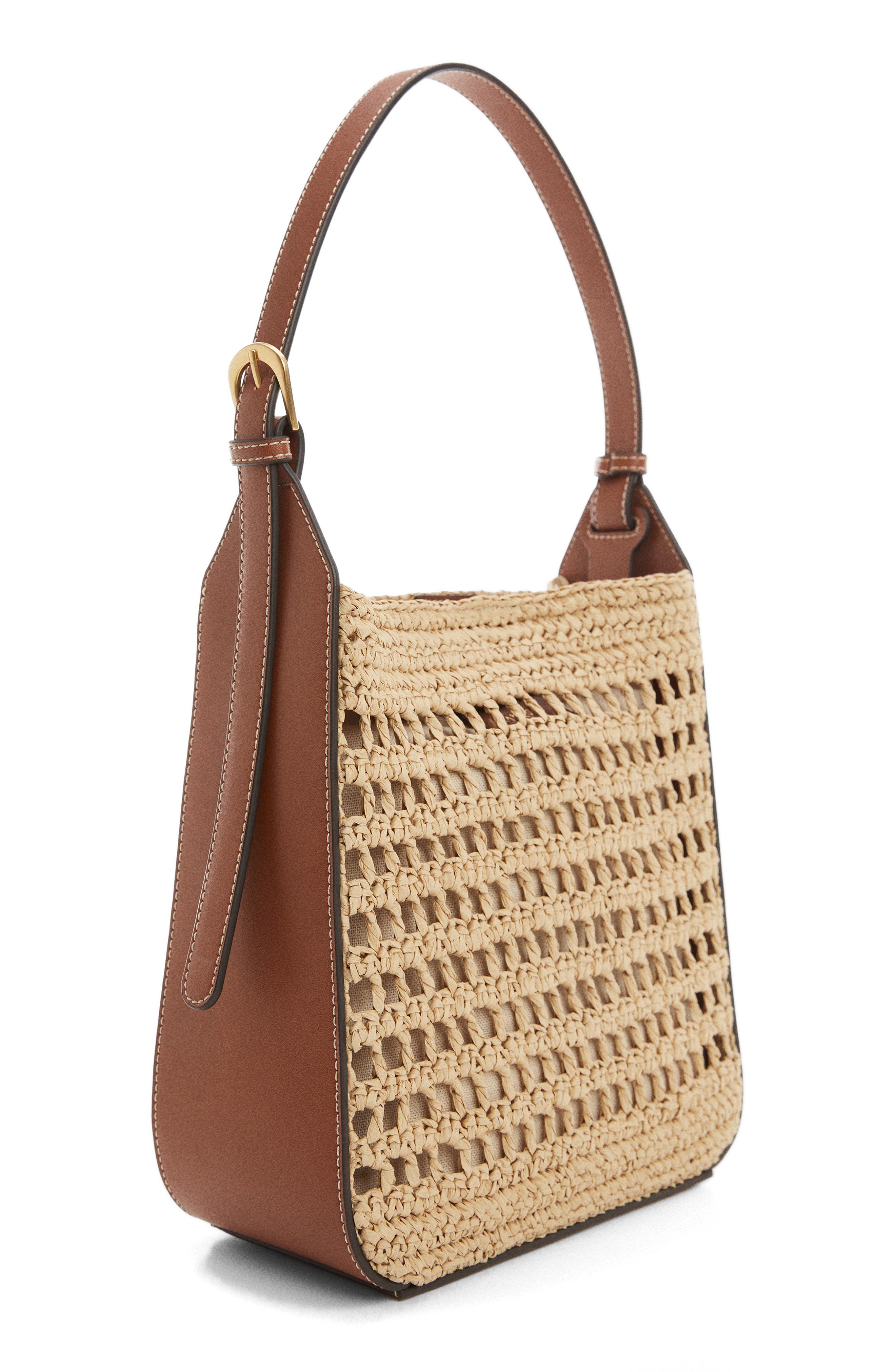 MANGO Large Valeta Crocheted Raffia Bag, Alternate, color, 