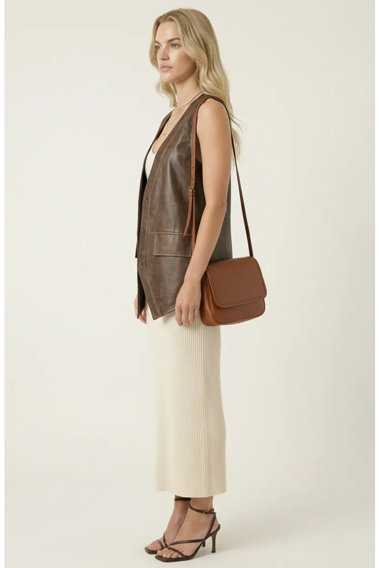 Faux Leather Vest with Snap Buttons, Alternate, color, Brown