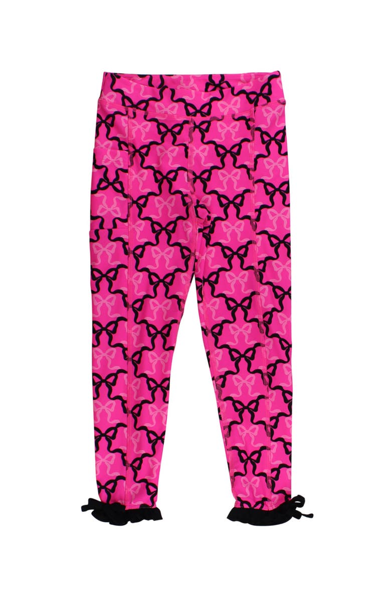 RuffleButts UPF50 Active Pocket Ruffle Legging, Main, color, Neon Magenta Bows