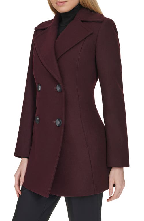 Cole Haan Fine Wool Blend Twill Peacoat In Burgundy