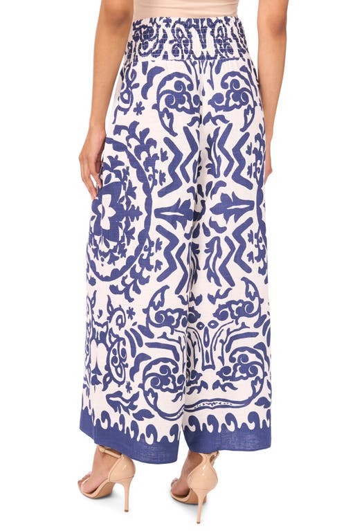 Vince Camuto Printed Smocked Waist Wide Leg Pants In Blue