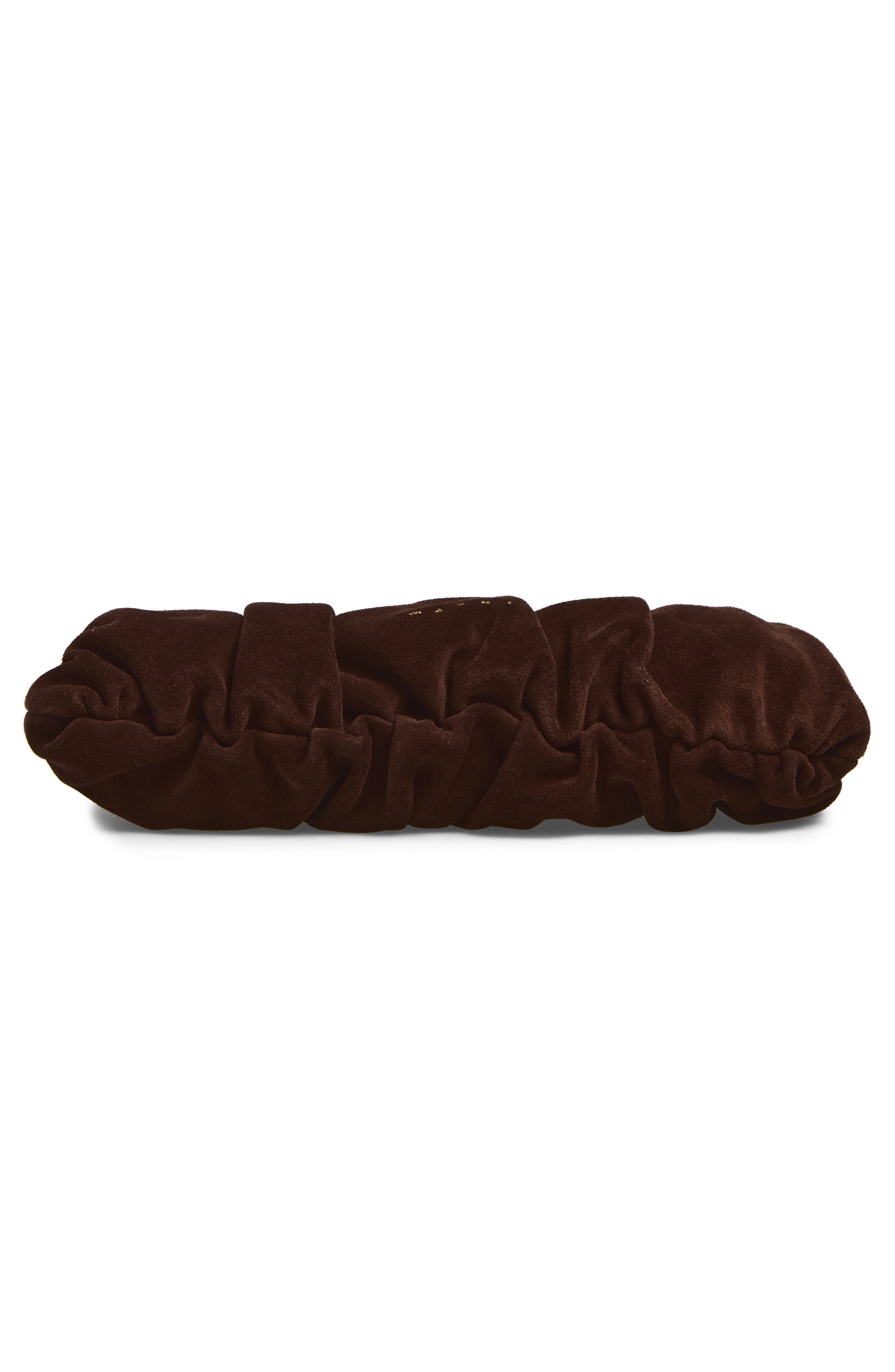 Ruched Suede Leather Clutch, Alternate, color, 00M82 BRAMBLE