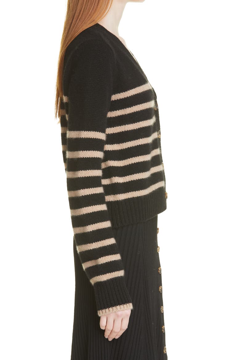 Mini Marin Stripe V-Neck Cardigan, Alternate, color, BLACK / TAN