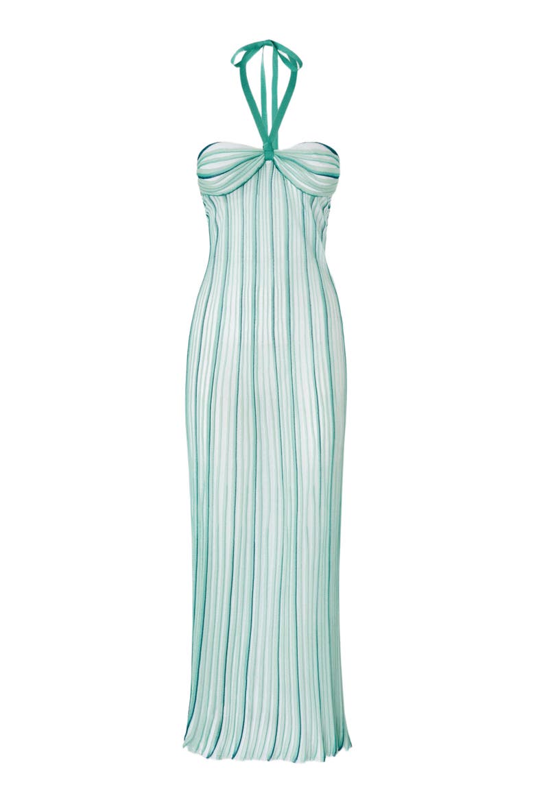 Long Cover-up Dress In Ribbed Viscose, Alternate, color, White & Light Blue