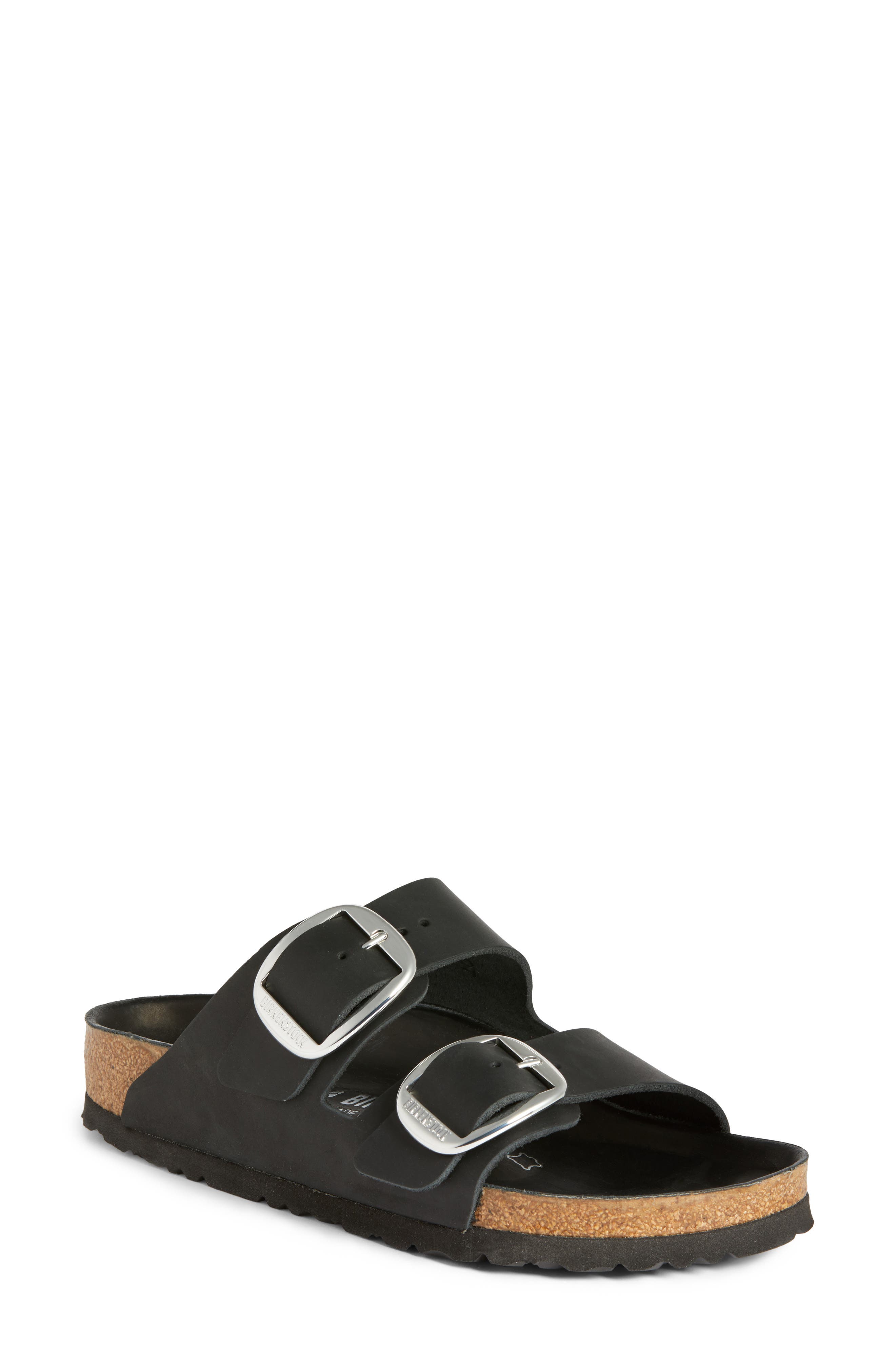 Arizona Big Buckle Slide Sandal, Main, color, BLACK LEATHER