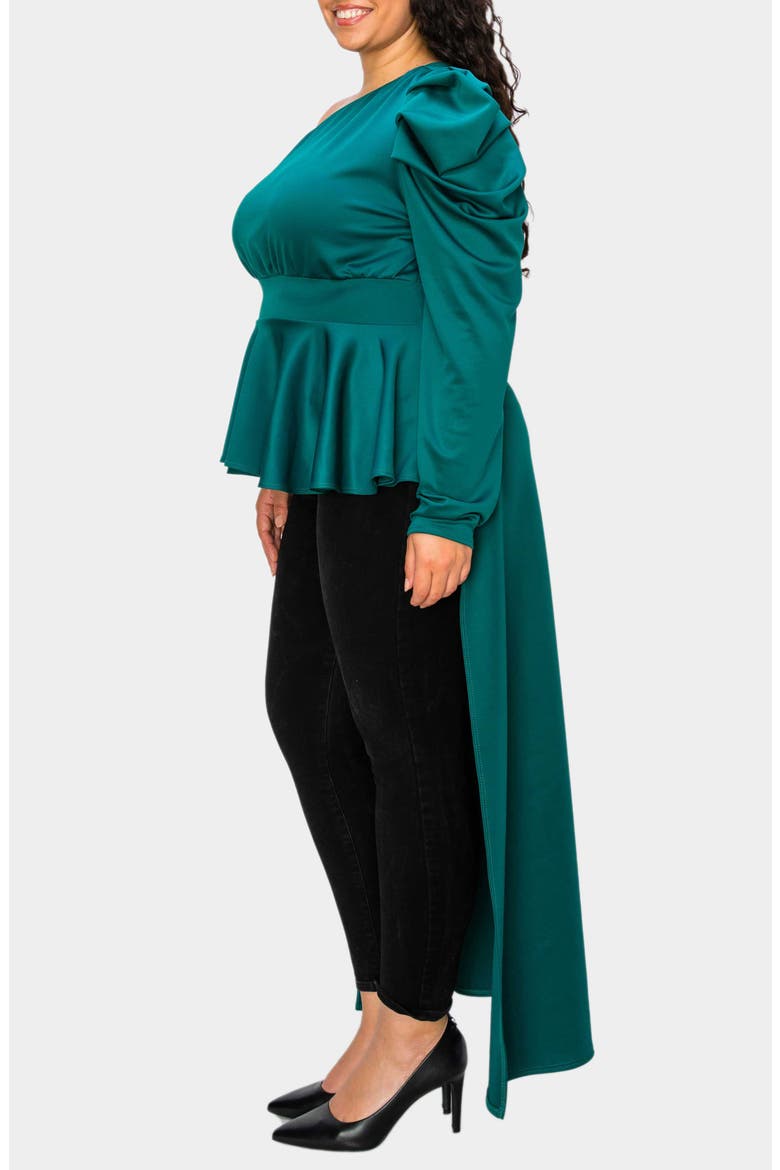 Nicolette One-Shoulder Peplum Top, Alternate, color, EMERALD