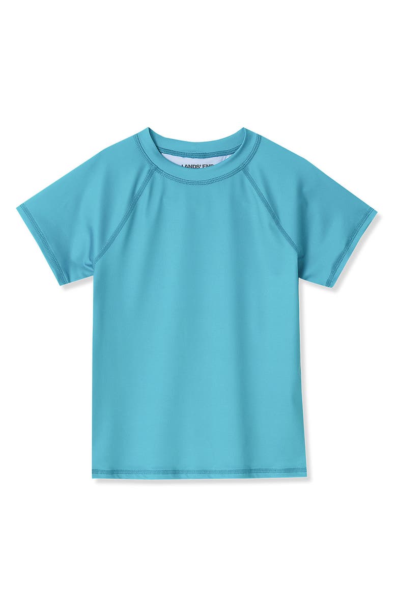 Lands
 End Girls Slim Short Sleeve Crew Neck UPF 50 Swim Rash Guard, Main, color, Tile Blue