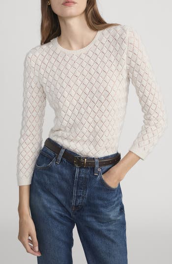 Frame Faux Pearl Cashmere Sweater In Cream