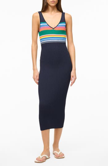 STAUD STAUD DANA STRIPE MIDI SWEATER DRESS 