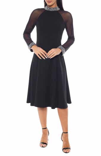 Oleg Cassini Beaded Mock Neck Cuff A-Line Dress