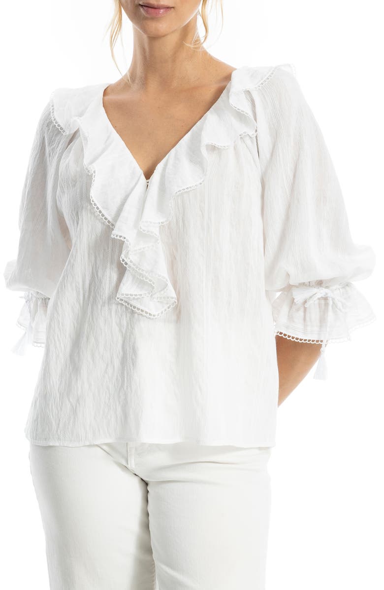 MAX STUDIO Ruffle Front Elbow Length Sleeve Top, Alternate, color, White