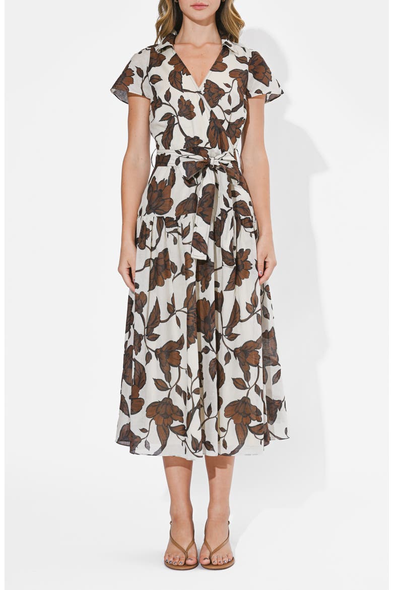 Taylor Floral Cotton Wrap Front Dress, Main, color, BROWN