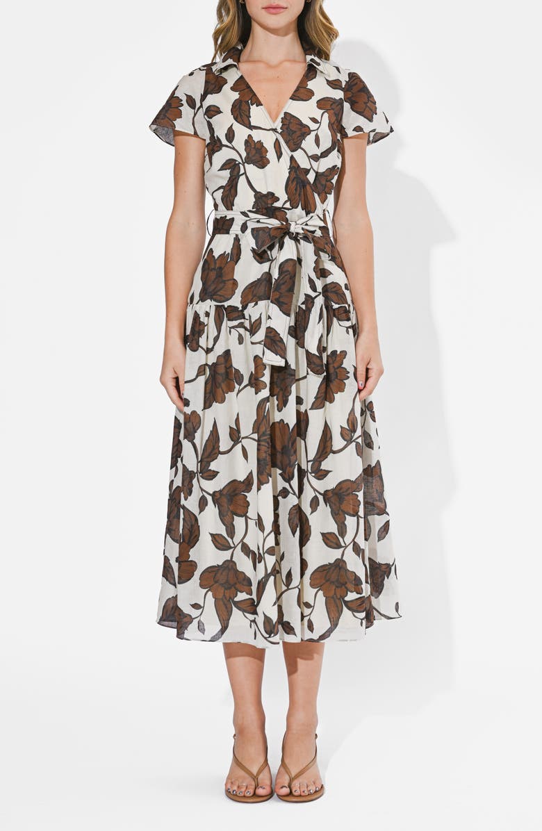Adelyn Rae Taylor Floral Cotton Wrap Front Dress, Main, color, Brown