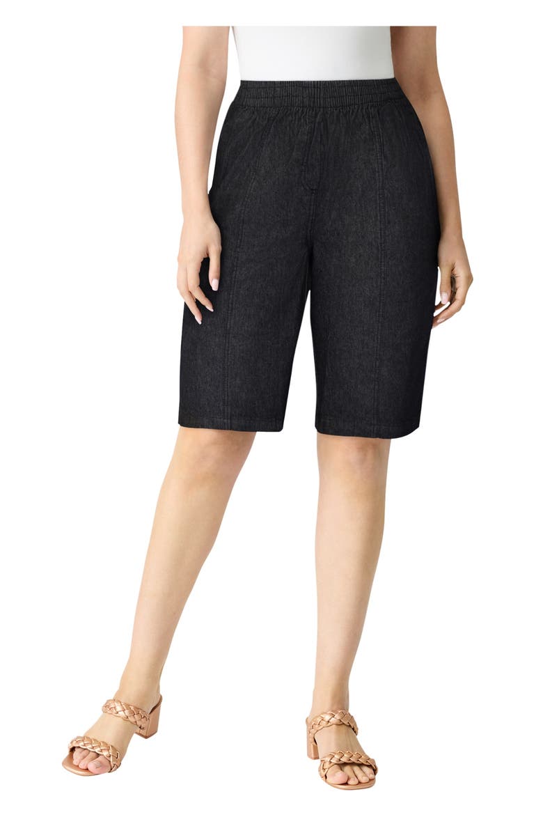 Roaman's Plus Size Easy-Wear Bermuda Short, Main, color, Black Denim