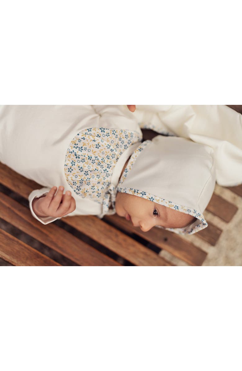 Manière Pleated Bib Footie, Alternate, color, White Blue