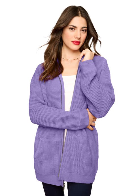 Plus Size Waffle Knit Zip-Front Relaxed Hoodie (Plus)
