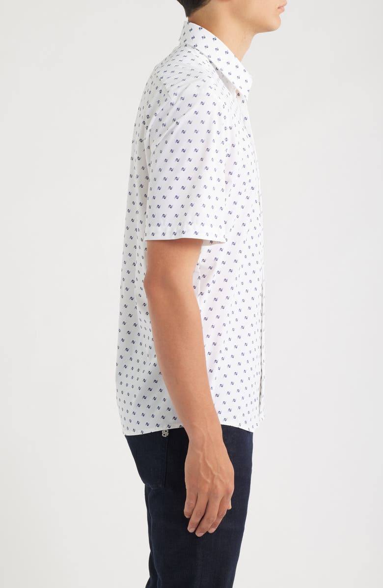BOSS Liam Geo Print Short Sleeve Stretch Nylon Button-Up Shirt, Alternate, color, Open White