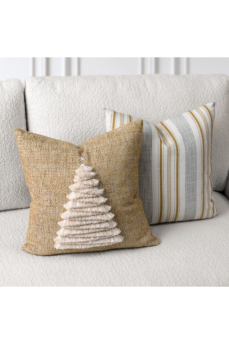 Fraser Fir Handmade Applique Woven Accent Holiday Pillow, Alternate, color, Golden