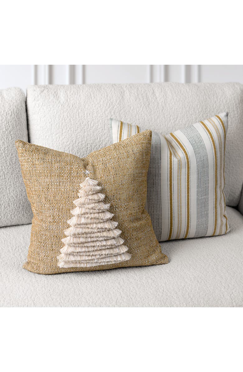 Elaine Smith Fraser Fir Handmade Applique Woven Accent Holiday Pillow, Alternate, color, Golden