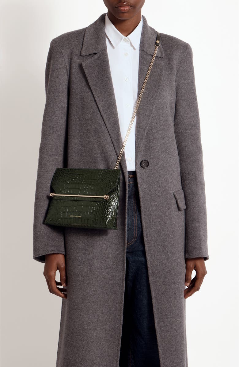 Strathberry Stylist Croc Embossed Leather Clutch, Alternate, color, Forest