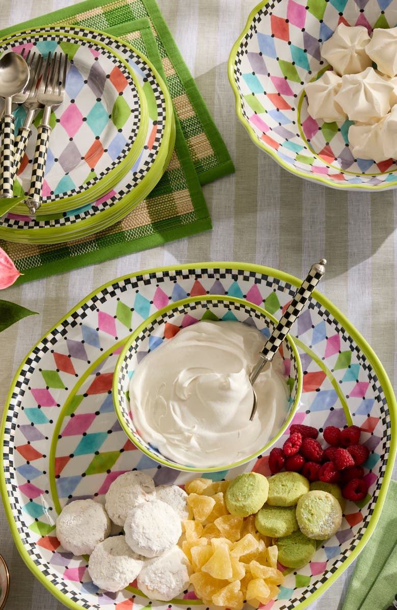 MACKENZIE CHILDS Palm Springs Set of 4 Melamine Bowls, Alternate, color, White Multi