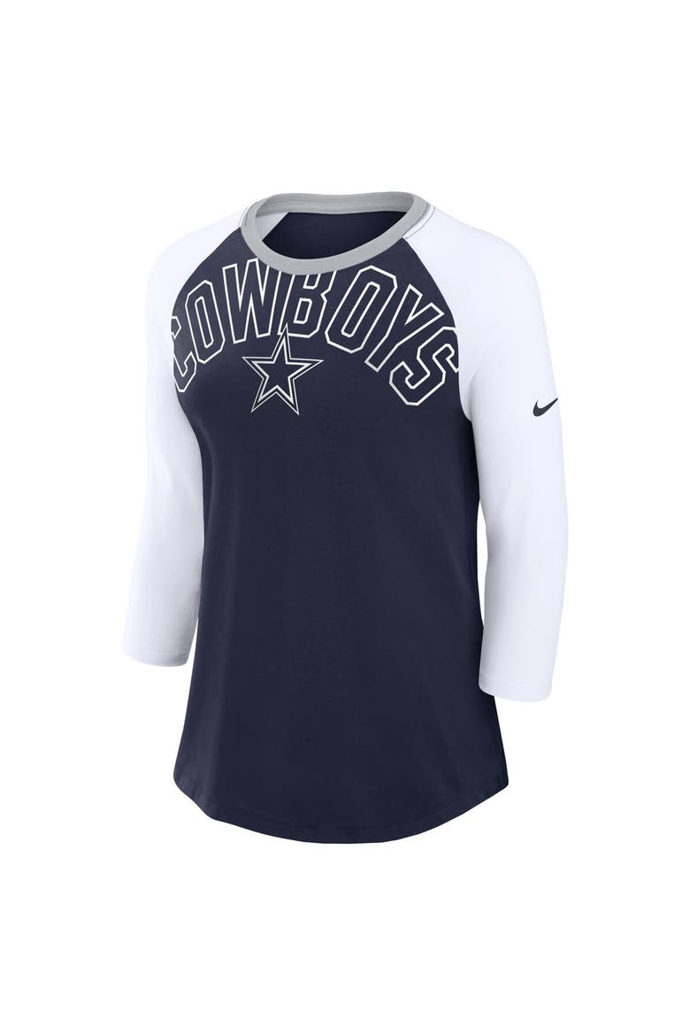 Women's Nike Navy/White Dallas Cowboys Knockout Arch Raglan Tri-Blend 3/4-Sleeve T-Shirt, Alternate, color, Navy