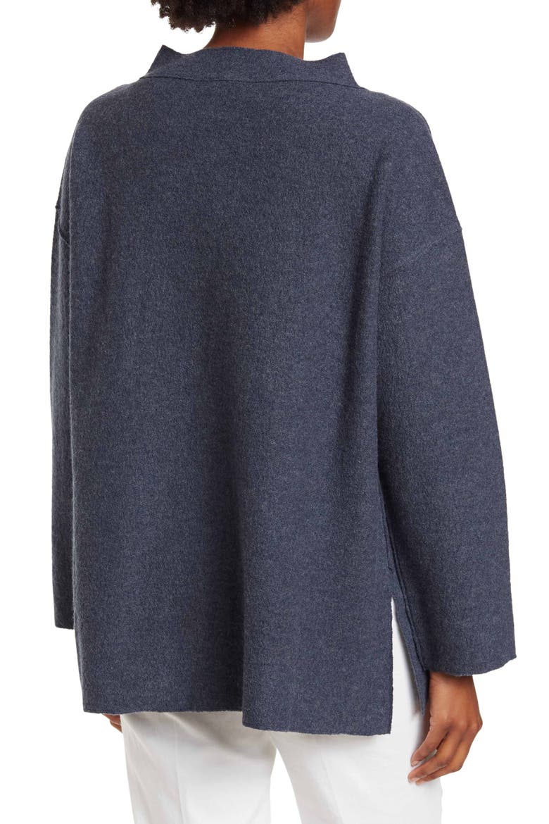 Funnel Neck Boxy Boiled Wool Sweater, Alternate, color, OCEAN