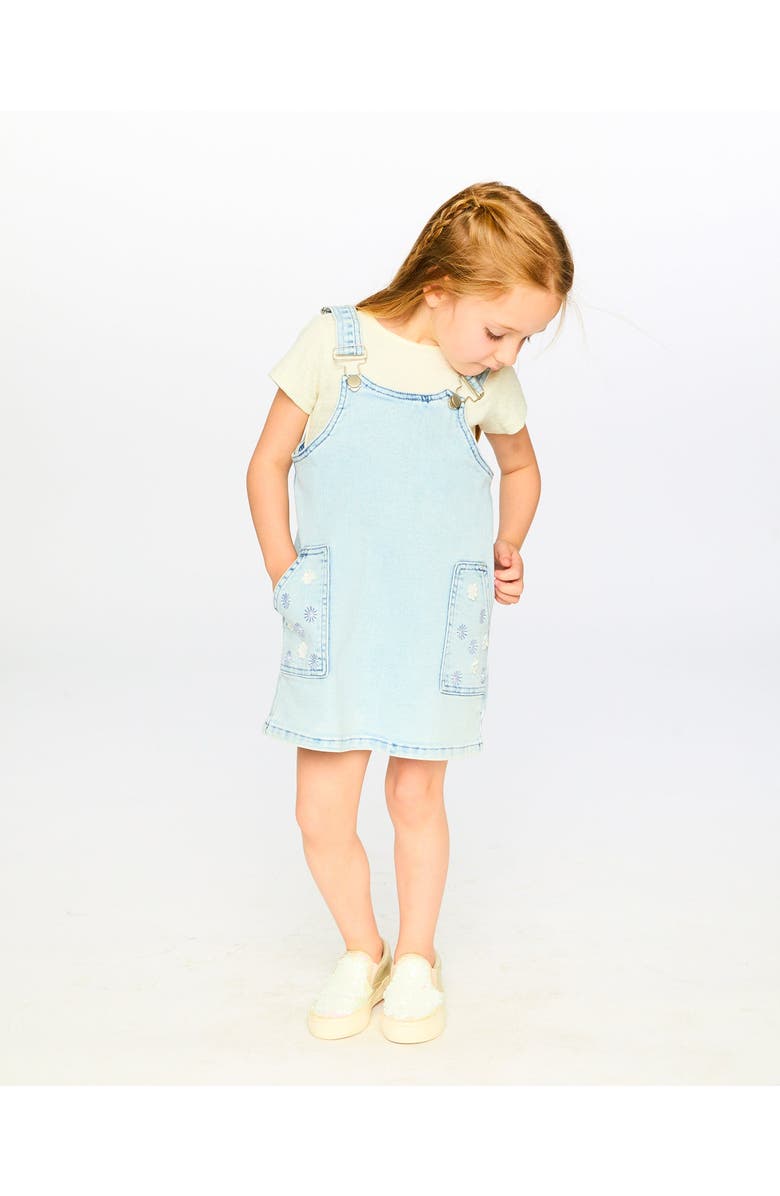 Deux par Deux Sleeveless Denim Overall Dress, Alternate, color, Light Blue Denim