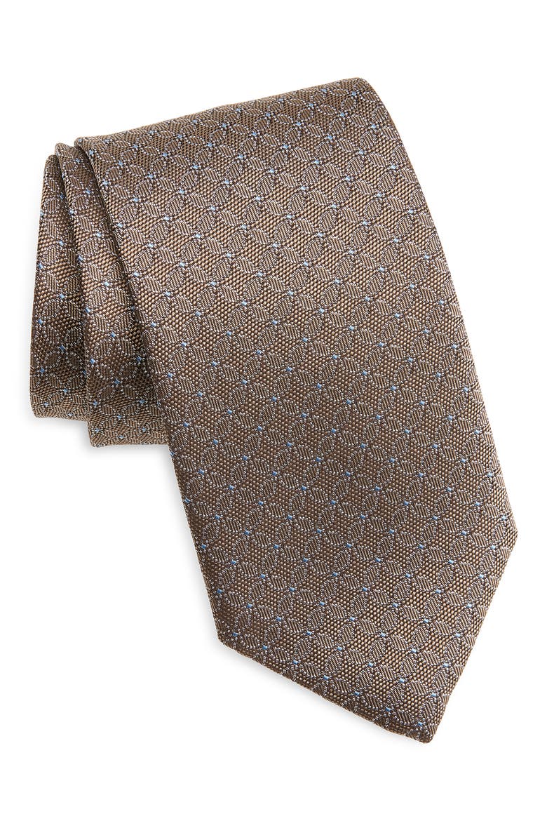 Geometric Silk Tie, Main, color, COCOA