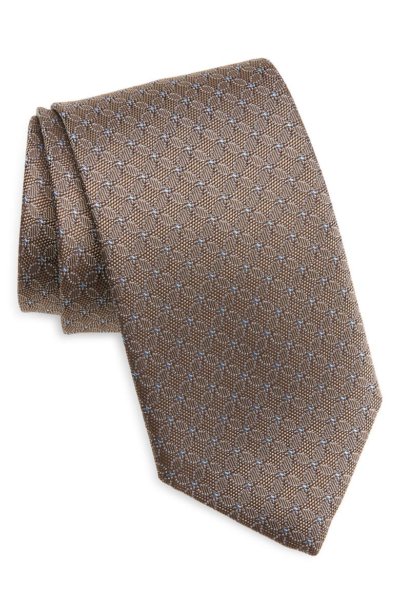 David Donahue Geometric Silk Tie, Main, color, Cocoa