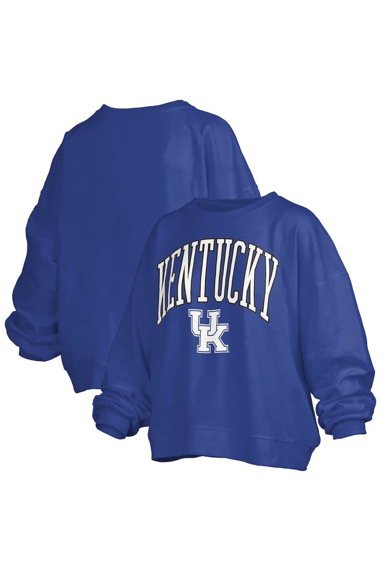 Women's Pressbox Royal Kentucky Wildcats Janise Arch Over Logo Waist Length Oversized Pullover Sweatshirt, Main, color, Royal