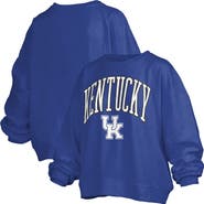 PRESSBOX Women's Pressbox Royal Kentucky Wildcats Janise Arch Over Logo Waist Length Oversized Pullover Sweatshirt