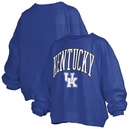 Pressbox Royal Kentucky Wildcats Janise Arch Over Logo Waist Length Oversized Pullover Sweatshirt In Blue