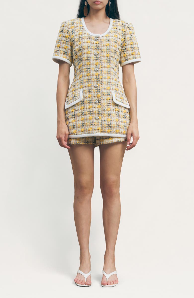MAUDE CLUB Bianca Tweed Shorts, Alternate, color, Yellow Tweed