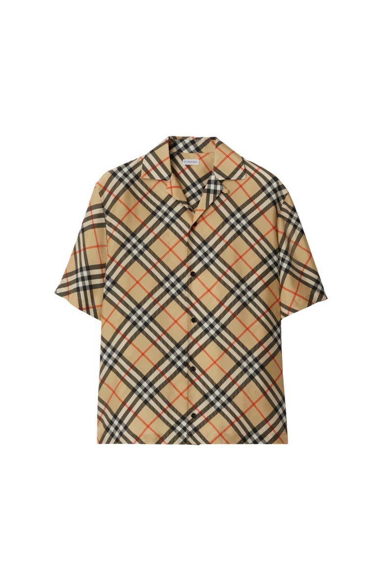 Burberry Oversized Check Silk Shirt, Alternate, color, Sand