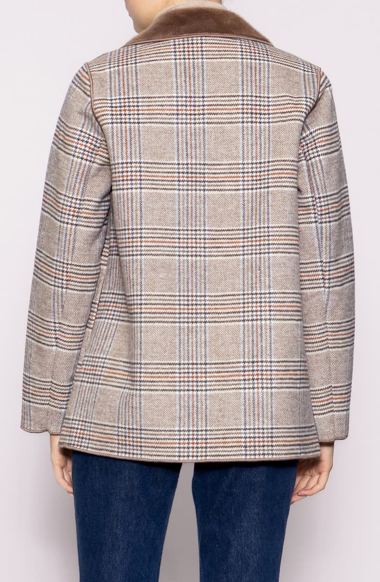 MELLODAY Plaid Faux Fur Trim Jacket, Alternate, color, Brown Plaid